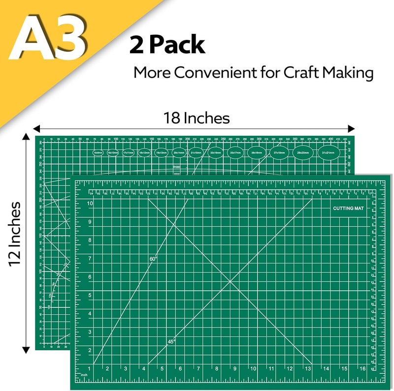 EFOK 2 Packs Self Healing Cutting Mat 12" x 18" Rotary Cutting Sewing Mat A3, 5-Ply Cutting Board for Crafting, Sewing, Scrapbooking, Quilting and Precision Cutting - Image 2